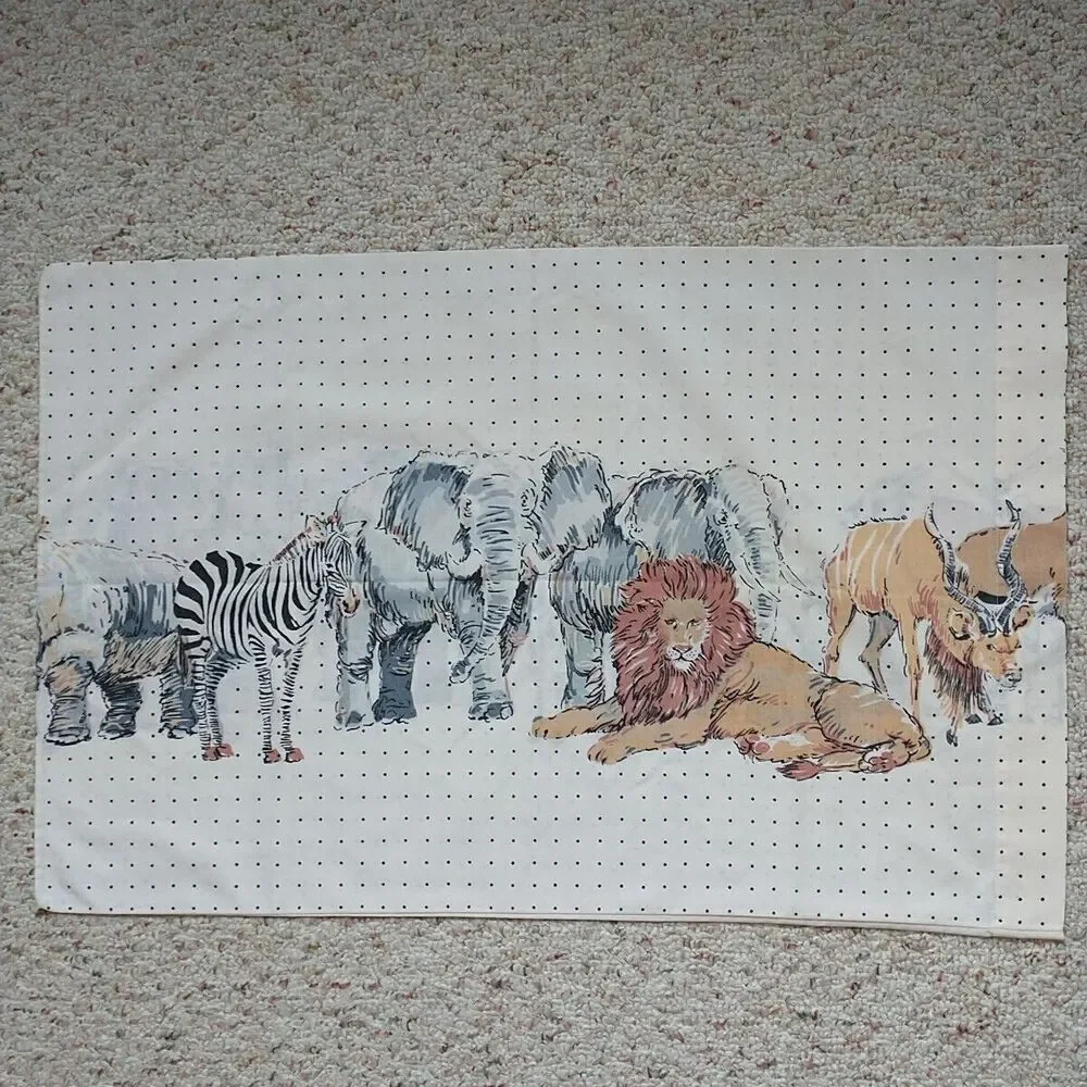 VTG Lady Pepperell Twin Flat Sheet Pillow Case Set Animal Safari No Iron Muslim